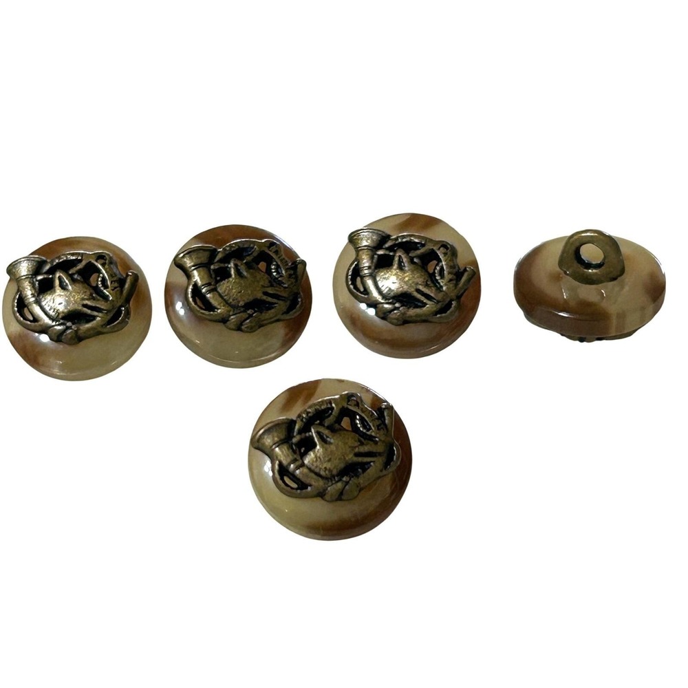 Vtg Ralph Lauren Foxhound Hunting Dog Horn Shank Buttons 1/2" 12.7mm Set of 5 - Picture 2 of 7